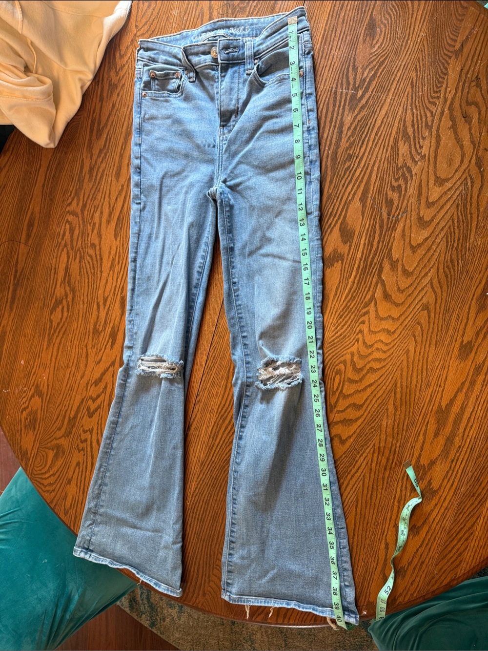 American Eagle Outfitters Light Blue Distressed Flare Jeans